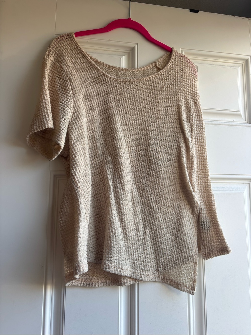 Women's Cream Waffle-Knit Short Sleeve Top